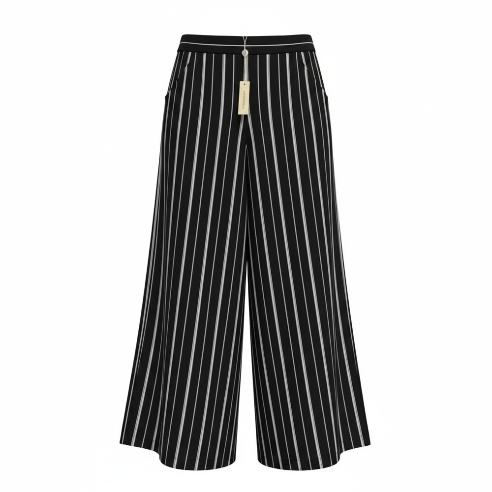 Max Studio Wide Leg Pants Womens L Black White Striped Gaucho Culottes New
